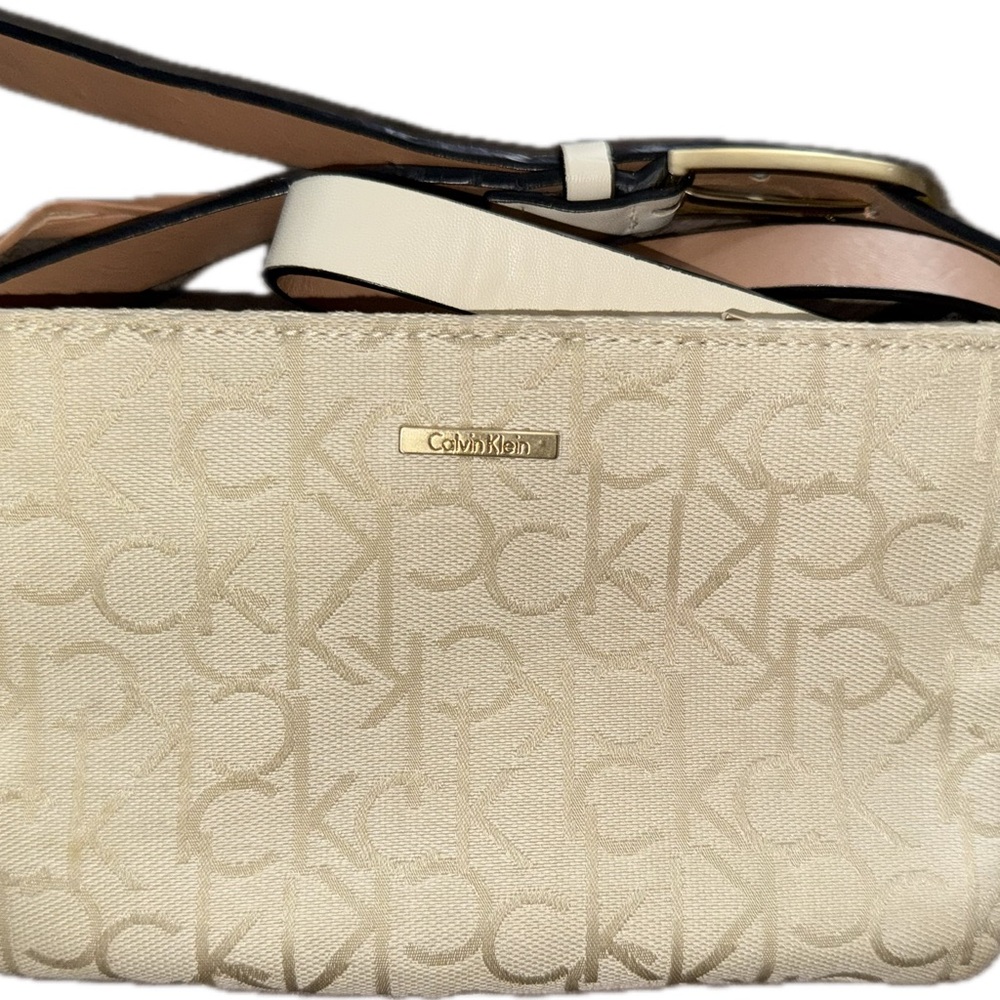 Calvin Klein Cream Crossbody Bag with Monogram